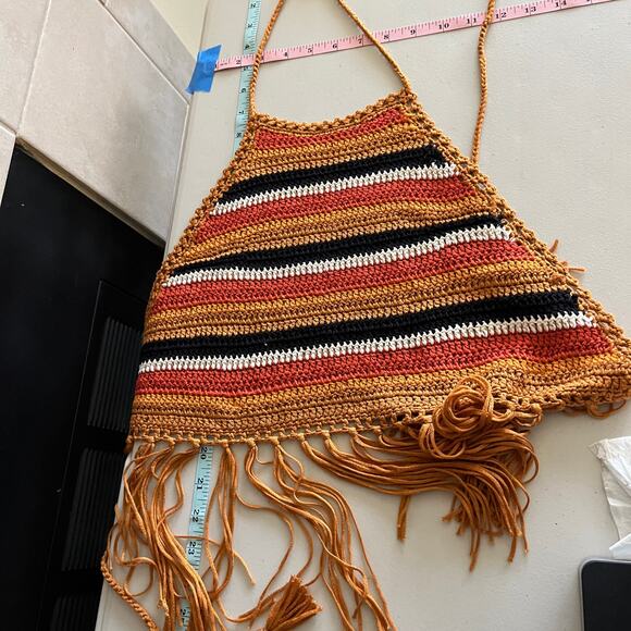 Festival Crochet Fringe Halter Top Coachella Boho Hippie Party Forever 21 M/L - Picture 5 of 9